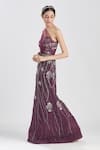 Megha Bansal_Wine Crepe Sequin, Thread, Cut Dana Work Jamuni Gul Kaari Embroidered Gown _Online_at_Aza_Fashions