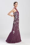 Buy_Megha Bansal_Wine Crepe Sequin, Thread, Cut Dana Work Jamuni Gul Kaari Embroidered Gown _Online_at_Aza_Fashions