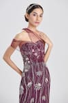 Shop_Megha Bansal_Wine Crepe Sequin, Thread, Cut Dana Work Jamuni Gul Kaari Embroidered Gown _Online_at_Aza_Fashions