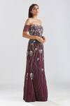 Buy_Megha Bansal_Wine Crepe Sequin, Thread, Cut Dana Work Off Shoulder Jamuni Gul Kaari Gown _Online_at_Aza_Fashions