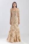 Megha Bansal_Beige Tulle Sequin, Thread, Cut Dana Zardozi Work One Amber Embroidered Gown_Online_at_Aza_Fashions