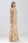 Buy_Megha Bansal_Beige Tulle Sequin, Thread, Cut Dana Zardozi Work One Amber Embroidered Gown_Online_at_Aza_Fashions
