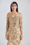 Shop_Megha Bansal_Beige Tulle Sequin, Thread, Cut Dana Zardozi Work One Amber Embroidered Gown_Online_at_Aza_Fashions