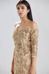 Megha Bansal_Beige Tulle Sequin, Thread, Cut Dana Zardozi Work One Amber Embroidered Gown_at_Aza_Fashions