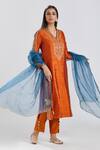 Buy_Megha Bansal_Orange Raw And Organza Embroidery Gerua Rabiya Kurta Set  _Online_at_Aza_Fashions