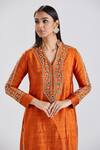 Megha Bansal_Orange Raw And Organza Embroidery Gerua Rabiya Kurta Set  _at_Aza_Fashions