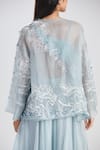Buy_Megha Bansal_Blue Silk Organza Horse And Floral Pattern Front Ashva Embroidered Kimono Jacket_Online_at_Aza_Fashions