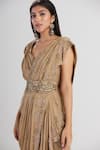 Megha Bansal_Brown Chiffon Hand Embroidered Fiha Flower Bhura Shazmah Draped Saree Gown _at_Aza_Fashions