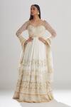 Buy_Megha Bansal_Ivory Tulle, Chiffon, Churidar Cotton Silk, Hans Embroidered Anarkali Set _Online_at_Aza_Fashions