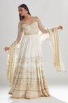 Shop_Megha Bansal_Ivory Tulle, Chiffon, Churidar Cotton Silk, Hans Embroidered Anarkali Set _Online_at_Aza_Fashions