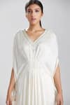 Shop_Megha Bansal_Ivory Satin Cut Dana, Sequin And Beads Work V Neck Motia Azmina Kaftan Gown _Online_at_Aza_Fashions
