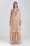Megha Bansal_Pink Organza, Chanderi Thread, Sequin And Beads Nayantara Skirt Set _at_Aza_Fashions