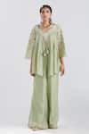 Megha Bansal_Green Silk Chanderi Cord And Zari Work Round Neck Fiha Kediya Top & Palazzo Set _Online_at_Aza_Fashions