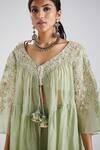 Buy_Megha Bansal_Green Silk Chanderi Cord And Zari Work Round Neck Fiha Kediya Top & Palazzo Set _Online_at_Aza_Fashions
