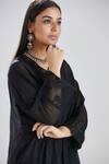 Buy_Megha Bansal_Black Organza, Chanderi Floral Pattern V Ambreen Kaftan And Pant Set _Online_at_Aza_Fashions