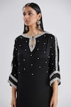 Megha Bansal_Black Satin Hand Embroidered Silk Threads And Pearl Work Aafia Kaftan Gown _at_Aza_Fashions