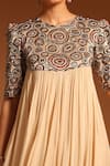 Buy_Sejal Kamdar_Beige Pure Satin Crepe Embellished Yoke Ajrak Round Neck Dress  _Online_at_Aza_Fashions