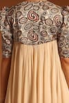 Shop_Sejal Kamdar_Beige Pure Satin Crepe Embellished Yoke Ajrak Round Neck Dress  _Online_at_Aza_Fashions