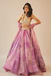 Cedar & Pine_Purple Organza Embroidery Mukaish Illusion Sheer Textured Lehenga Set  _Online_at_Aza_Fashions