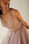 Buy_Cedar & Pine_Purple Organza Embroidery Sequin Plunge V Neck Pale Scattered Gown _Online_at_Aza_Fashions