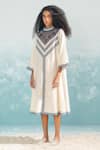 Shop_Ikai by Ragini Ahuja_Ivory Cotton Silk Chanderi Applique High Nile Cutwork Circular Dress  _Online_at_Aza_Fashions