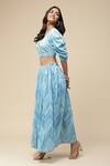 Aarke Ritu Kumar_Blue Cotton Chevron V Neck Crop Top And Skirt Set _Online_at_Aza_Fashions