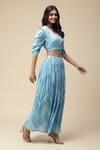 Buy_Aarke Ritu Kumar_Blue Cotton Chevron V Neck Crop Top And Skirt Set _Online_at_Aza_Fashions