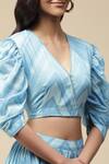 Shop_Aarke Ritu Kumar_Blue Cotton Chevron V Neck Crop Top And Skirt Set _Online_at_Aza_Fashions