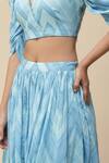 Aarke Ritu Kumar_Blue Cotton Chevron V Neck Crop Top And Skirt Set _at_Aza_Fashions