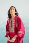 Ikai by Ragini Ahuja_Pink Cotton Silk Chanderi Applique Round Nile Tribal Circular Kurta  _Online_at_Aza_Fashions