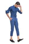 Rohit Gandhi + Rahul Khanna_Blue Linen Double Flap Pocket Shirt _Online_at_Aza_Fashions