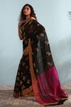 Shop_Mint N Oranges_Black Chanderi Silk Woven Zari Animal Pattern Saree_Online_at_Aza_Fashions