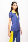 Neora By Nehal Chopra_Blue Bemberg Modal Silk Solid Collared Half Sleeve Top And Pant Set _at_Aza_Fashions