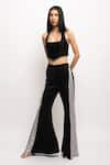 Buy_Neora By Nehal Chopra_Black Bemberg Modal Silk Solid Halter Neck Bustier And Flared Pant Set  _Online_at_Aza_Fashions