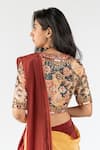 Shop_Nikita Vishakha_Brown Crepe Embroidered Mirror V Neck Ombre Dyed Cowl Skirt Saree With Blouse_Online_at_Aza_Fashions