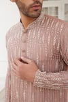 Buy_Charu and Vasundhara_Pink Kurta Bamberg Silk Embroidery Bead Shane Straight Stripe Pattern Set _Online_at_Aza_Fashions