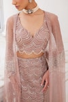 Buy_Charu and Vasundhara_Pink Net Embroidery Sequin Cape Open Siona Scallop Fish Cut Lehenga Set _Online_at_Aza_Fashions