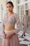 Shop_Charu and Vasundhara_Pink Blouse And Dupatta Net Embroidery Cutdana V Neck Skye Waistband Lehenga Set _Online_at_Aza_Fashions