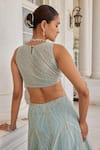 Buy_Charu and Vasundhara_Blue Net Embroidery Sequin Leaf Neck Stasia Diamond Pattern Bridal Lehenga Set_Online_at_Aza_Fashions