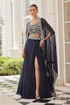 Charu and Vasundhara_Blue Blouse Silk Embroidery Bead Cape Open Suha Embellished Skirt Set _Online_at_Aza_Fashions