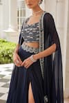 Buy_Charu and Vasundhara_Blue Blouse Silk Embroidery Bead Cape Open Suha Embellished Skirt Set _Online_at_Aza_Fashions