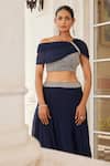Charu and Vasundhara_Blue Blouse Silk Embroidery Bead Selie One Shoulder Draped And Skirt Set_Online_at_Aza_Fashions