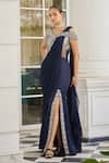 Buy_Charu and Vasundhara_Blue Net Embroidery Bead Broad V Neck Sowri Pre-draped Saree Gown_Online_at_Aza_Fashions