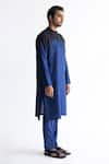 Kaha_Blue Linen Pintuck Beryl Geometric Detail Kurta With Pant  _Online_at_Aza_Fashions