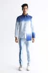 Buy_Kaha_Blue 100% Cotton Slub Plain Araceli Ombre Effect Shirt With Trouser _Online_at_Aza_Fashions
