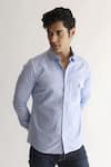 Kaha_Blue Italian Cotton Plain Brunch Contrast Piping Detail Shirt _Online_at_Aza_Fashions