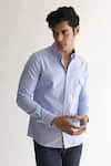 Shop_Kaha_Blue Italian Cotton Plain Brunch Contrast Piping Detail Shirt _Online_at_Aza_Fashions