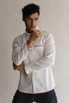 Buy_Kaha_White Italian Cotton Plain Tri-color Piping Detail Shirt  _at_Aza_Fashions