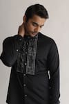 Kaha_Black 100% Italian Cotton Solid Band Collar Shirt  _Online_at_Aza_Fashions