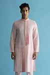 Kaha_Pink Linen Pintuck Aurettap Detail Kurta With Pant  _Online_at_Aza_Fashions